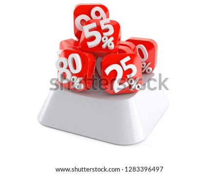 Percent numbers on computer key isolated on white background. 3d illustration