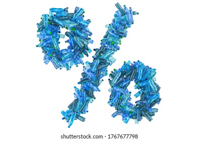 Percent symbol from plastic water bottles, 3D rendering isolated on white background - Shutterstock ID 1767677798