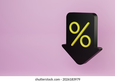 Percentage Down, Arrow Icon With Percent Falling Down. 3d Illustration