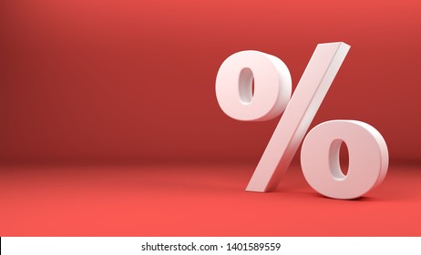 Percentage Icon 3D White On Red Background 3d Illustration