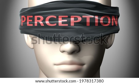Perception can make things harder to see or makes us blind to the reality - pictured as word Perception on a blindfold to symbolize denial and that Perception can cloud perception, 3d illustration