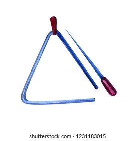 Percussion Triangle. Musical Instrument. Watercolor Illustration On White Background