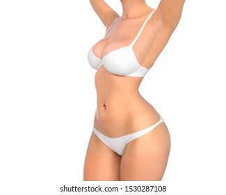 Perfect body of slim fit and sporty woman in underwear isolated on white 3d render
