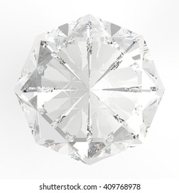 Perfect Diamond On White Background. 3D Render Top View.