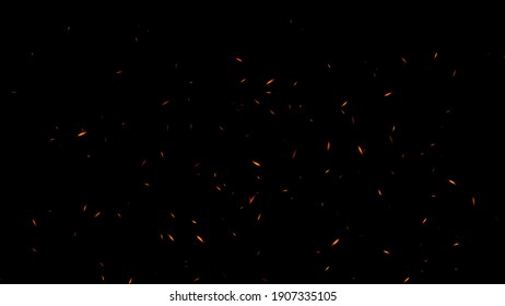 Perfect Fire Particles Embers Sparks On Isolated Black Background . Texture Overlays. Explosion Burn Effect.