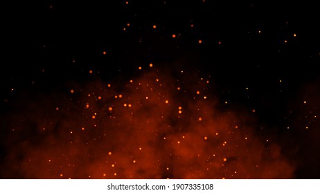 Perfect Fire Particles Embers Sparks On Isolated Black Background . Texture Overlays. Explosion Burn Effect.