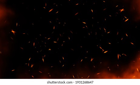 Perfect Fire Particles Embers Sparks On Isolated Black Background . Texture Overlays. Explosion Burn Effect.