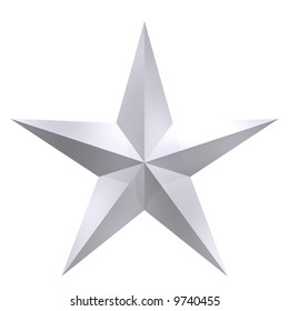 Perfect five pointed silver star isolated on white