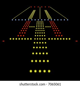 Perfect View Of Airport Runway Lights At Night Isolated On Black