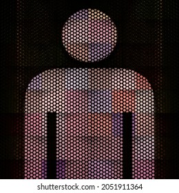 Perforated Male Torso Outline With Brightly Coloured Bokeh Layer  On A Black Background