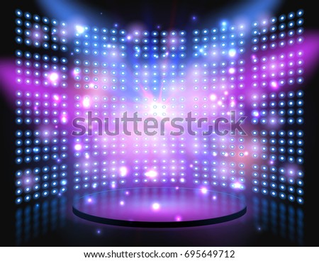 Performance stage with lightbulb glowing backdrop wall. 