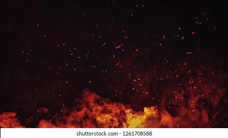 Perftect fire particles embers on background . Smoke fog misty texture overlays 