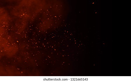 Perftect fire particles embers on background . Smoke fog misty texture overlays