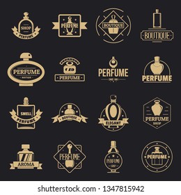 Perfume bottles logo icons set. Simple illustration of 16 perfume bottles logo icons for web