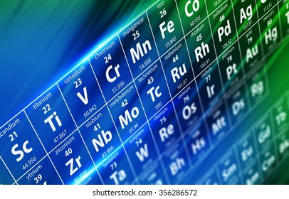 Periodic Table of Elements Concept Illustration with Depth of Field. Chemistry and Science Conceptual Illustration.