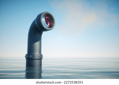 Periscope above the water. This is a 3d render illustration