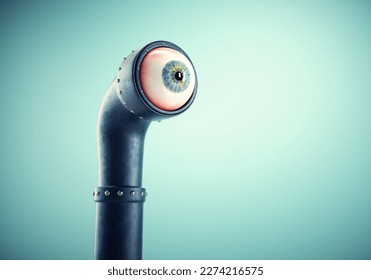 Periscope with an eye.  Discovering new opportunities. Subscriber and social media concept . This is a 3d render illustration