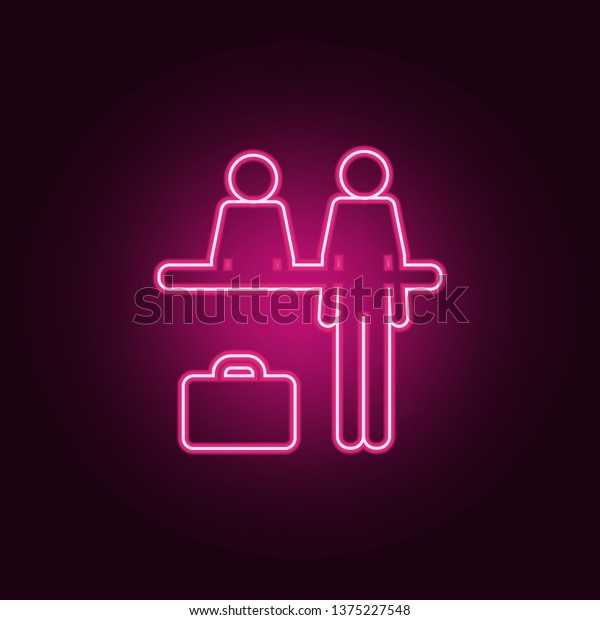 person buying airplane tickets icon. Elements of\
Airport in neon style icons. Simple icon for websites, web design,\
mobile app, info\
graphics