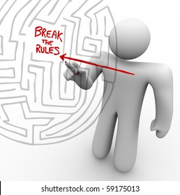 A Person Draws An Arrow Straight Through A Maze To The Words Break The Rules