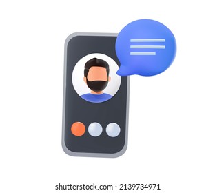 Person Having A Video Call Or Online Conference Meeting, Smartphone Interface. 3d Icon. Cartoon Minimal Style. Video Chat User Interface, Video Calls Window. 3D Icon Free To Edit. 3D