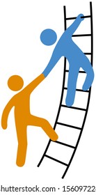 Person Helping Friend Or Partner Join To Climb Up The Ladder Of Success