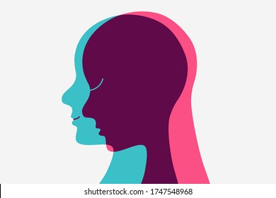 A Person Hiding Its Sadness. Feeling Two Different Emotions. Human Head Flat Outline Icon.