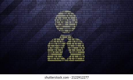 Person Icon On Binary Code ( Array Of Bits ). Illustration.