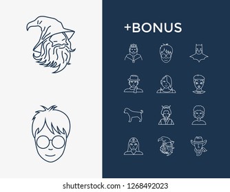 Person Icon Set And Punk Girl With Mime, Male In Scarf And Batman. Woman Doctor Related Person Icon  For Web UI Logo Design.