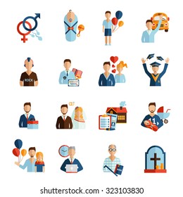 Person Life Stages And Growing Process Icons Set Isolated  Illustration