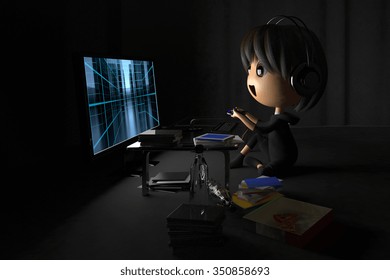 Person Playing A Game In A Dark Room