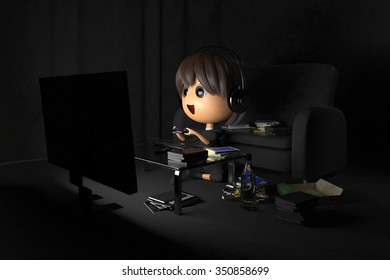 Person Playing A Game In A Dark Room