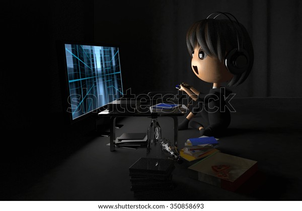 Person Playing Game Dark Room Stock Illustration 350858693