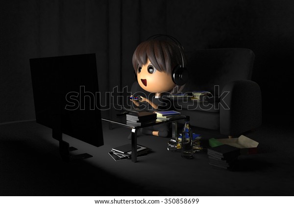 Person Playing Game Dark Room Stock Illustration 350858699