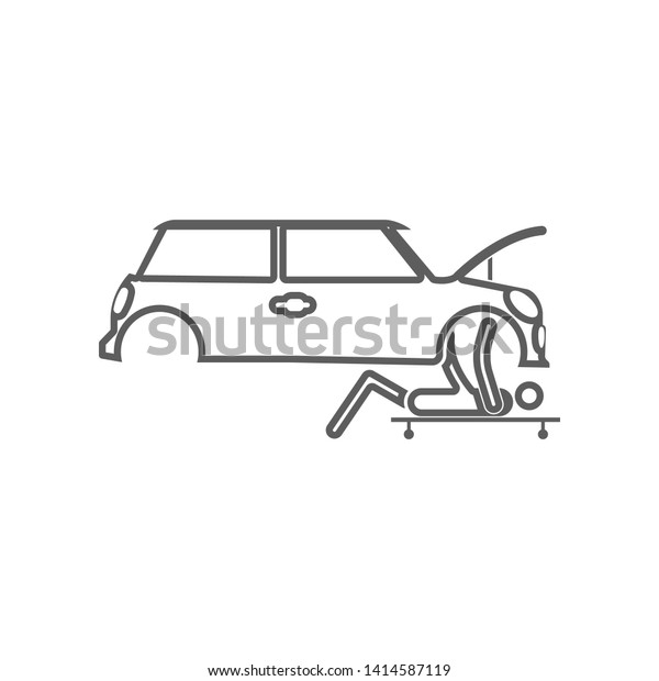 the person\
repairs under the car icon. Element of Car repear for mobile\
concept and web apps icon. Outline, thin line icon for website\
design and development, app\
development