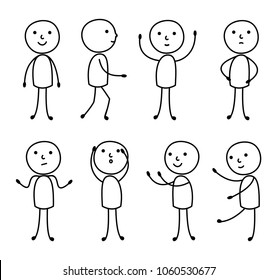 Stick Man Different Poses Walking Jumping Stock Vector (Royalty Free ...