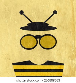 Person Wearing Bee Costume On Wood Grain Texture