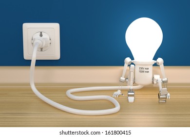 Personage robot lamp charge from electric outlet - Powered by Shutterstock