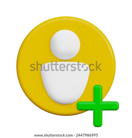 Personal account icon, adding a personal page on websites and messengers. Plus icon. 3D render illustration in cartoon style. Transparent background, isolation. 3D Illustration