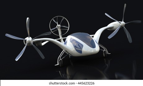 Personal Air Vehicle, Flying Car Of  The Future  3d Concept, Future Car, Futuristic Vehicle Concept Isolated On Black Background,  Air Car Concept - 3D Rendering