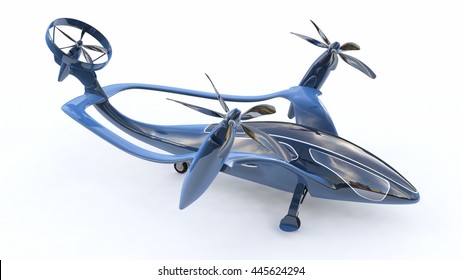 Personal Air Vehicle, Flying Car Of  The Future  3d Concept, Future Car, Futuristic Vehicle Concept Isolated On White Background,  Air Car Concept - 3D Rendering