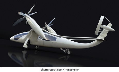 Personal Air Vehicle, Flying Car Of The Future 3d Concept, Futuristic Vehicle Concept Isolated On Black Background, Air Car Concept - 3D Rendering