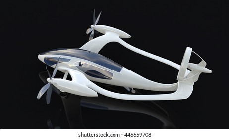 Personal Air Vehicle, Flying Car Of The Future 3d Concept, Futuristic Vehicle Concept Isolated On Black Background, Air Car Concept - 3D Rendering