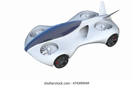 Personal Air Vehicle, Flying Car Of The Future 3d Concept, Future Car, Futuristic Vehicle Concept Isolated On White Background, Air Car Concept - 3D Rendering