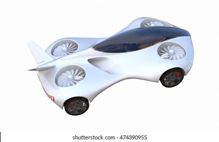 Personal Air Vehicle, Flying Car Of The Future 3d Concept, Future Car, Futuristic Vehicle Concept Isolated On White Background, Air Car Concept - 3D Rendering