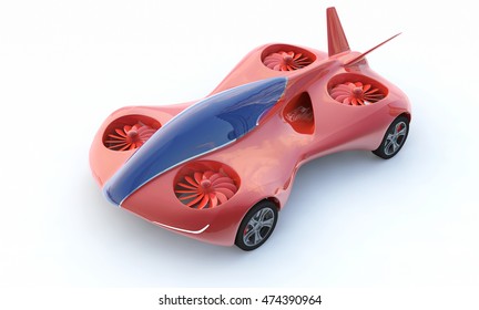 Personal Air Vehicle, Flying Car Of The Future 3d Concept, Future Car, Futuristic Vehicle Concept Isolated On White Background, Air Car Concept - 3D Rendering