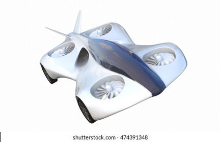 Personal Air Vehicle, Flying Car Of The Future 3d Concept, Future Car, Futuristic Vehicle Concept Isolated On White Background, Air Car Concept - 3D Rendering