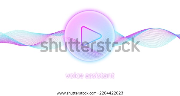 Personal assistant.\
Voice recognition. Artificial intelligence concept. Sound wave with\
imitation of voice or sound. Simulation of speech recognition. Play\
button icon.\
HUD.