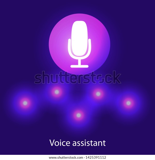 Personal assistant and\
voice recognition concept flat illustration of sound symbol\
intelligent technologies. Microphone button with bright voice and\
sound imitation\
lines