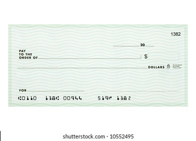 A Personal Check Without Names Or Addresses With Fake Account Numbers.