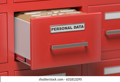 Personal Data Protection Concept. Cabinet Full Of Files And Folders. 3D Rendered Illustration.